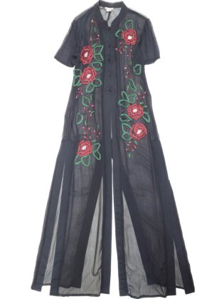  ΡFlower Embroidery Sheer Rayon China Gown