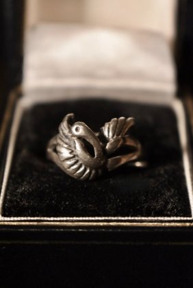  ΡVintage crane motif silver ring ơ ĥ С  