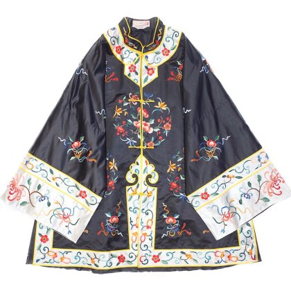 古着 通販　c.1960~70s Dead stock Chinese Embroidery Silk × Rayon Gown Black