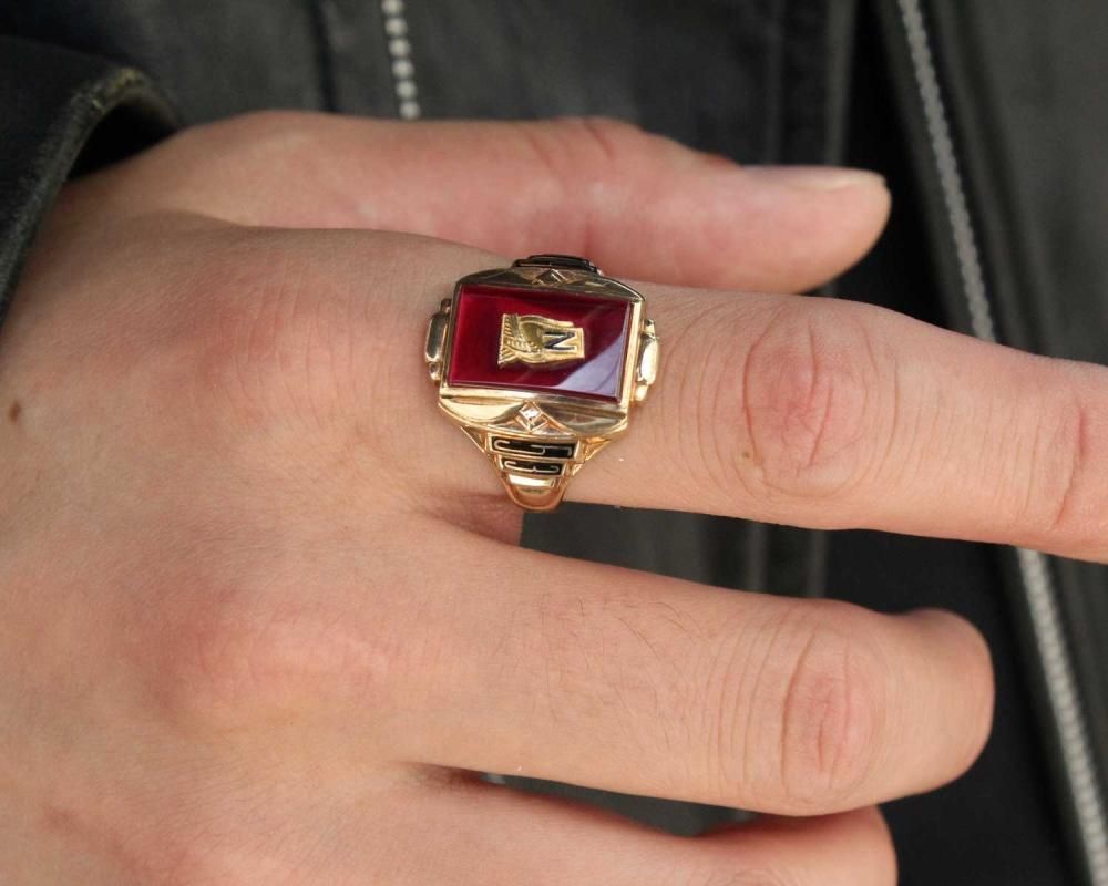 ヴィンテージ カレッジリング【JOSTEN 10kt Gold Ruby Glass】【1953's