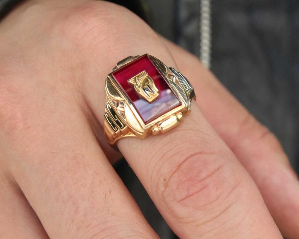 ヴィンテージ カレッジリング【JOSTEN 10kt Gold Ruby Glass】【1953's