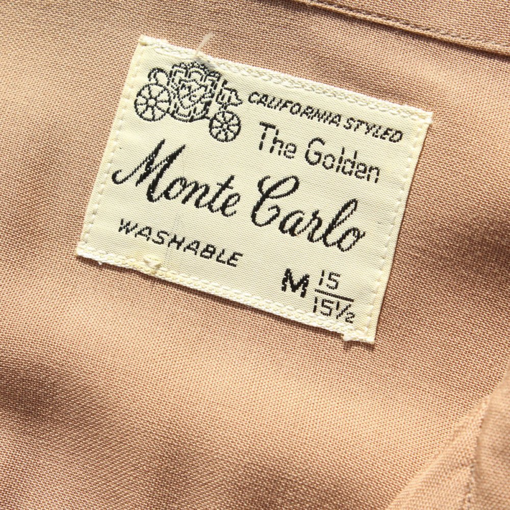 ヴィンテージ L/S ループカラー レーヨン シャツ【The Golden Monte Carlo】【1960's-】 Knit Front 切り替え  絣 M