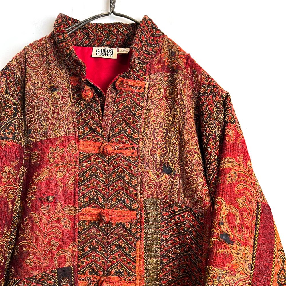 【CHICO’S DESIGN】ヴィンテージ バティックパターン チャイナジャケット【1980's-】Vintage Jacquard Chinese  Jacket