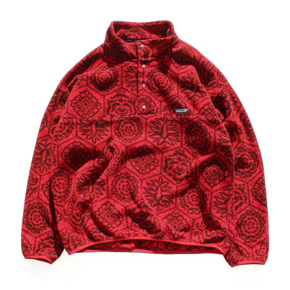 パタゴニア【patagonia】ヴィンテージ フリース プリンテッド シンチラ スナップT【1995's- Nepali Hexagon -  Burnt Chili】Mens XL