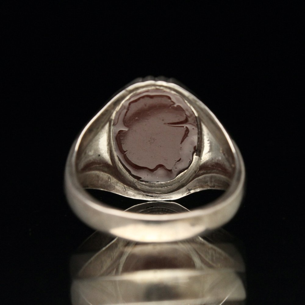 ヴィンテージ メンズ カメオ リング【STERLING SILVER × Carnelian】【1940's~ Uncas Mfg. Co.】W  Face