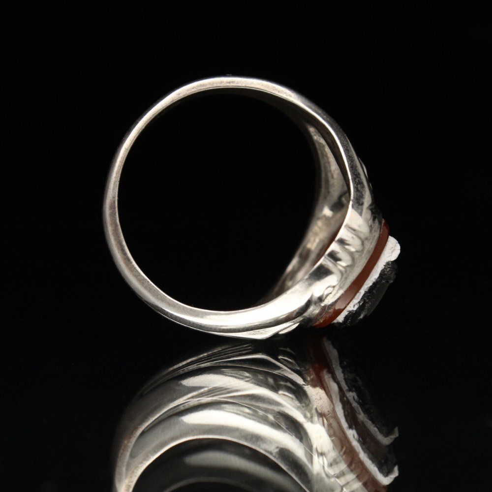 ヴィンテージ メンズ カメオ リング【STERLING SILVER × Carnelian】【1940's~ Uncas Mfg. Co.】W  Face