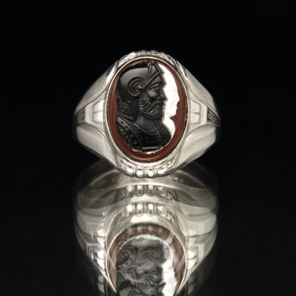 ヴィンテージ メンズ カメオ リング【STERLING SILVER × Carnelian】【1940's~ Uncas Mfg. Co.】W  Face