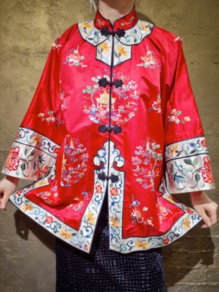 古着 通販　Chinese Embroidery Short Gown Red