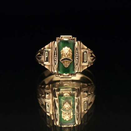 古着 通販　ヴィンテージ カレッジリング【JOSTEN 10kt Gold × Green ST Wolf Emblem Top】【1966's-】Class Ring