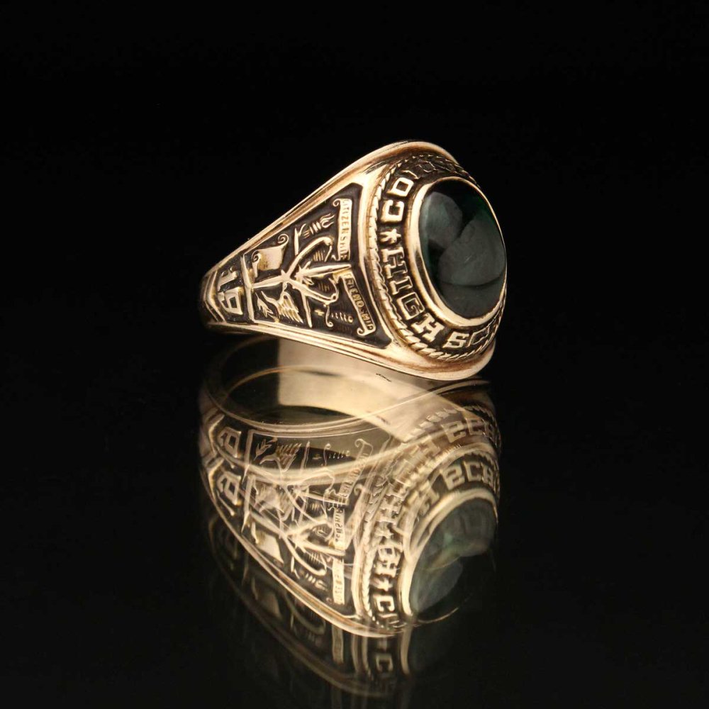 ヴィンテージ カレッジリング【BALFOUR 10kt Gold × Green ST】【1968's-】Tiger Motif Class Ring