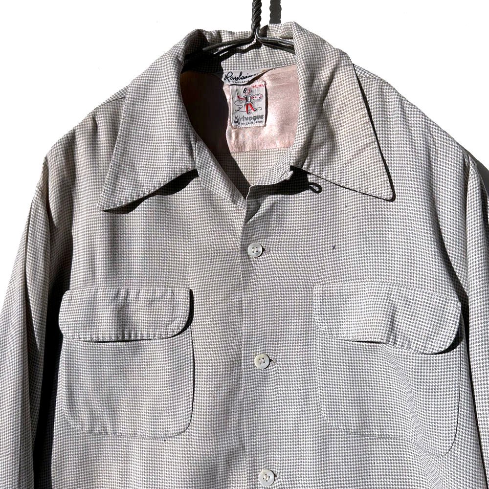 【Artvogue of California】ヴィンテージ ハウンドトゥースチェック レーヨン オープンカラーシャツ【1950's-】Vintage  Rayon Shirt