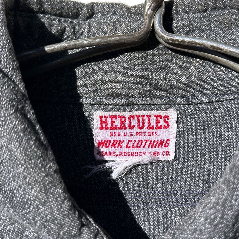 【HERCULES】ヴィンテージ ブラックシャンブレーシャツ マチ付き 黒シャン【1940's-】Vintage Cambray Shirt