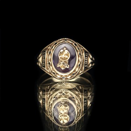  Ρơ å󥰡JOSTEN 10kt Gold  Purple ST Bee's Emblem Topۡ1966's-Class Ring