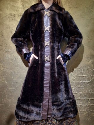  ΡBuckle Front Fur  Leather Coat