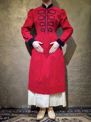  ΡNapoleon Style Red Corduroy Dress