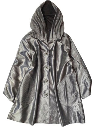  ΡSilver  Black Gather Hoodie Nylon Coat Reversible