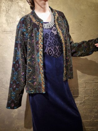  ΡArabesque Cotton Velvet & Bijou Embroidery Short Jacket