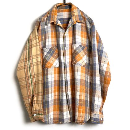  Ρơ եͥ륷ġ1970's-Vintage Asymmetric Sleeve Cotton Flannel Shirt