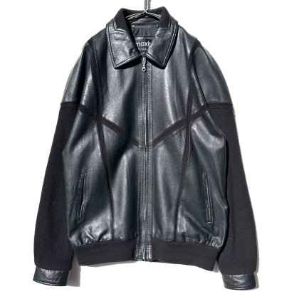  Ρmaxiniۥơ 쥶&˥å ӥ͡ åץåץ㥱åȡ1990's-Vintage Leather & Knit Jacket