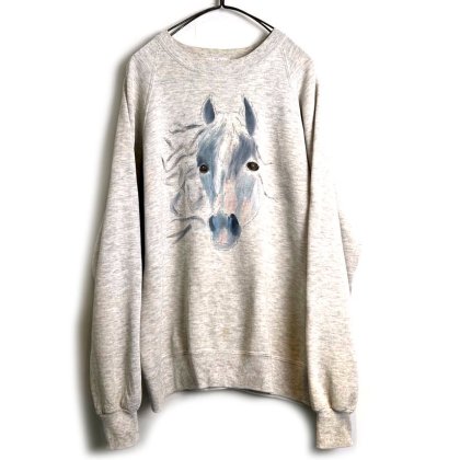  ΡJERZEESۥơ åȥġ1980's-Vintage Horse Print Sweat Shirt