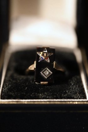  Ρus mid 20th freemasonry pentagram 10K gold  onyx ring 20 10K ˥ ե꡼ᥤ ڥ󥿥  