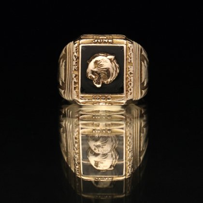  Ρơ å󥰡D&C 10kt Gold  Onyx - Tiger Emblem Topۡ1936's-Square Heavy Class Ring
