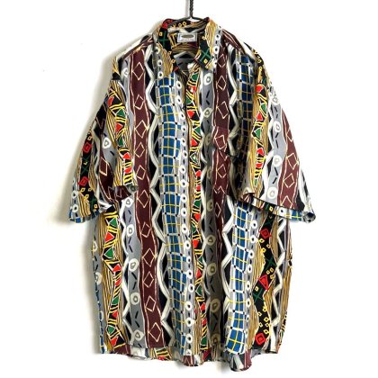  ΡFUKAۥơ S/S ˥åѥ 륯ġ1990's-Vintage S/S Ethnic Art Silk Shirt