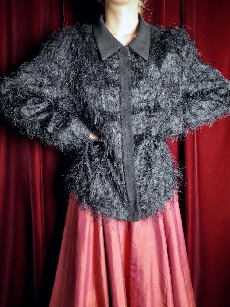 Black shaggy fringe jacket hotsell