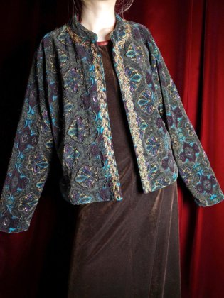  ΡArabesque Cotton Velvet & Bijou Embroidery Short Jacket