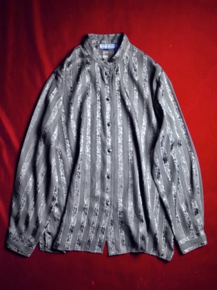  ΡBlack Sheer Leaf Pattern Mao Collar Shirt