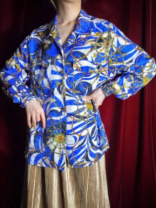  ΡScarf Arabesque & Rose Jacquard Double Pattern Open Collar Silk Shirt