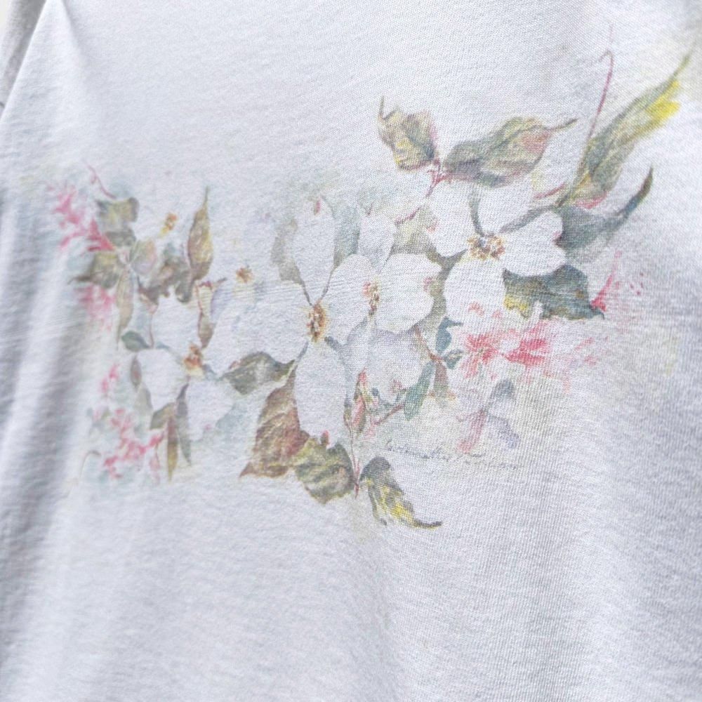 古着 ビンテージ MTB花 フラワー プリント クリーム Tシャツ 美
