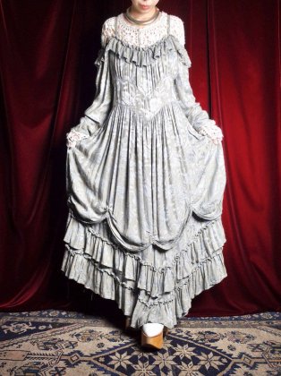  Ρc.1980s Victorian Style Rayon Drape Dress