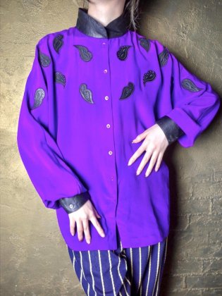  ΡPaisley Leather Switch Purple Silk Dolman Shirt