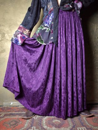  ΡJacquard Flower Purple Rayon Gather Skirt