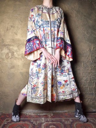  Ρc.1920s Antique Rare China Embroidery Silk Gown