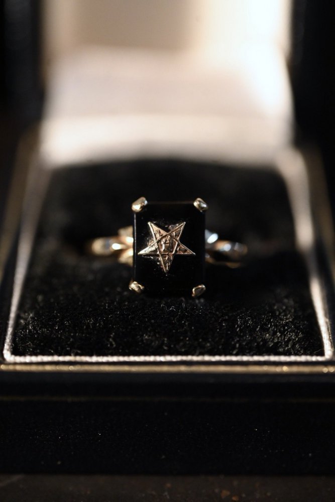 us mid 20th freemasonry pentagram 10K gold × onyx ring 20世紀中期 10K オニキス  フリーメイソン ペンタグラム リング