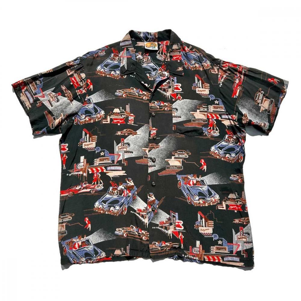 90s KENNINGTON ケニントン レーヨン アロハ 総柄 開襟 シャツ