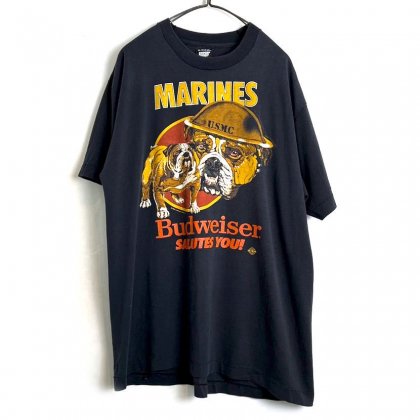  ΡUSMC  Budweiserۥơ Хɥ磻 ץ Tġ1987'sVintage Bulldog Print Tee