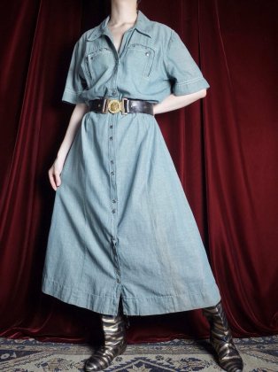  Ρc.1950s Fade Denim Studs Western Dress #1