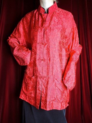  ΡFlower Jacquard Red Silk China Shirt