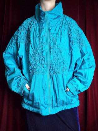  ΡTurquoise Blue Gather Nylon Blouson