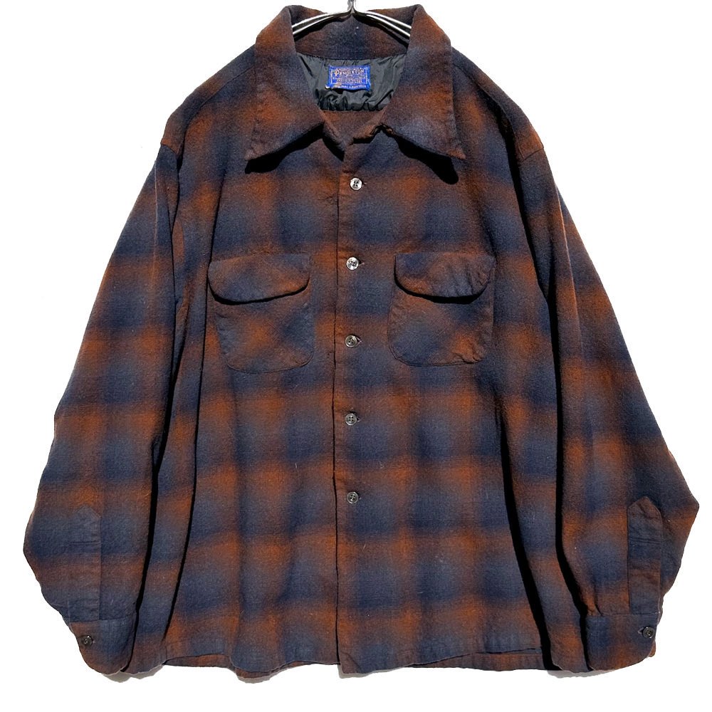 ペンドルトン【PENDLETON】ヴィンテージ オンブレチェック オープンカラー ウールシャツ【1960's-】Vintage Wool Shirt