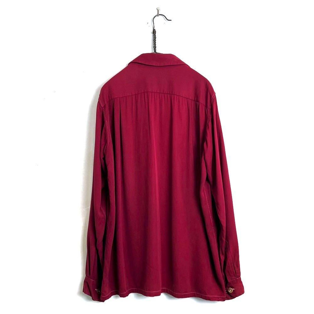 40's レーヨンギャバジンシャツ 16ハーフ ヴィンテージ オープンカラー