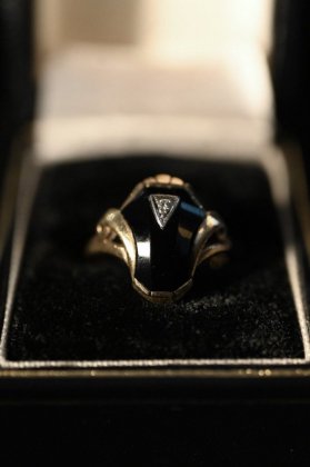  ΡMid 20th 10K  onyx art deco ring 20 10K ˥ ǥ  