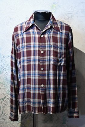  Ρus 1960s~ rayon check shirt