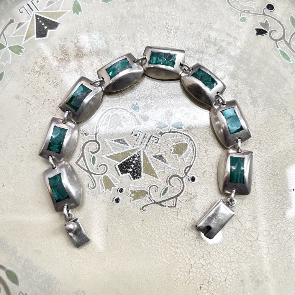 ヴィンテージ タスコ ストーン シルバー チェーン ブレスレット【MEXICO TAXCO SILVER & Malachite】Square  Heavy Design | 古着 通販 ヴィンテージ古着屋 | RUMHOLE beruf - Online Store 公式通販サイト