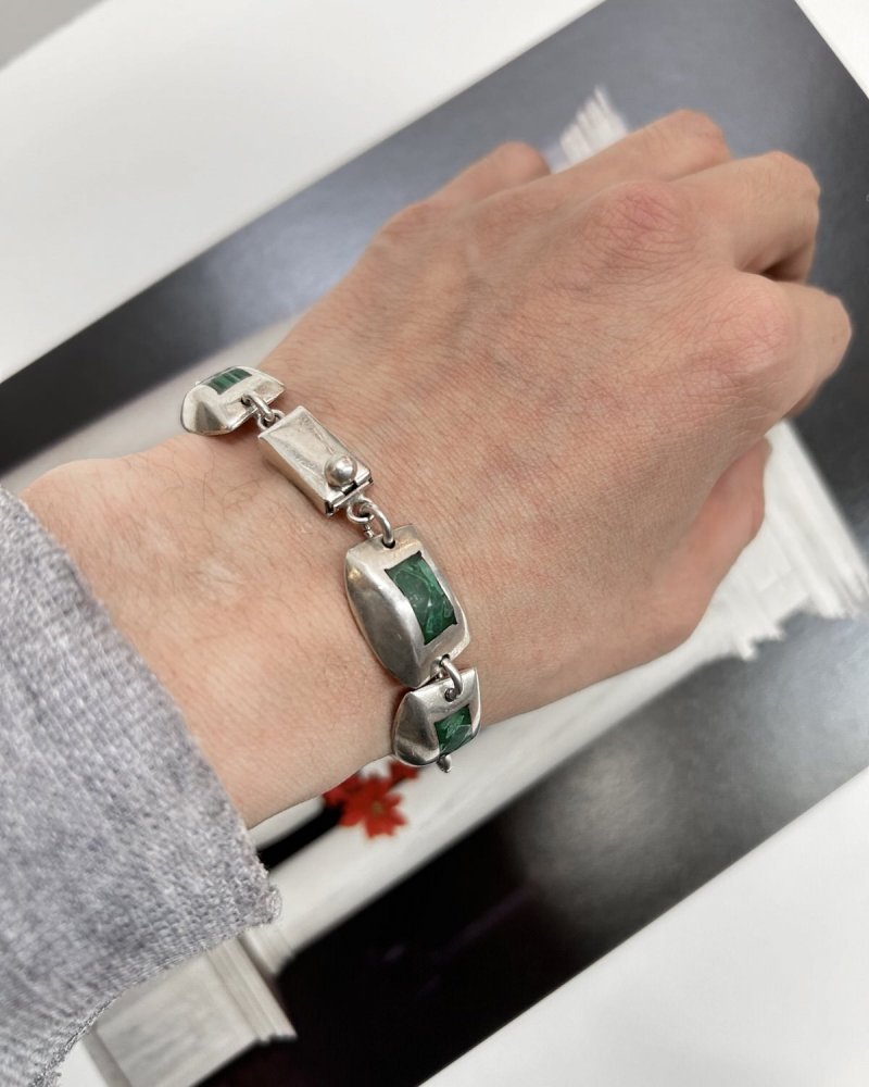 ヴィンテージ タスコ ストーン シルバー チェーン ブレスレット【MEXICO TAXCO SILVER & Malachite】Square  Heavy Design | 古着 通販 ヴィンテージ古着屋 | RUMHOLE beruf - Online Store 公式通販サイト