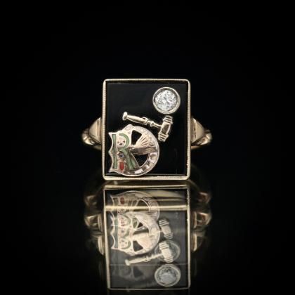  Ρơ ޥ˥å ͥå 󥰡Daughter of Rebekahۡ10Kt Gold  Onyx  Diamondۡ1920's~