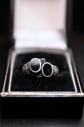  ΡVintage silver  onyx marcasite ring ơ С ˥ ޡ  